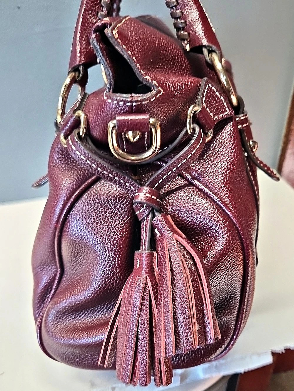 Dooney & Bourke City Barlow Satchel Burgundy Leather - Picture 3 of 11
